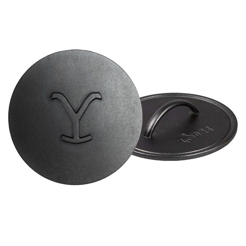 Yellowstone? 8 Inch Round Seasoned Cast Iron Power Y Grill Press
