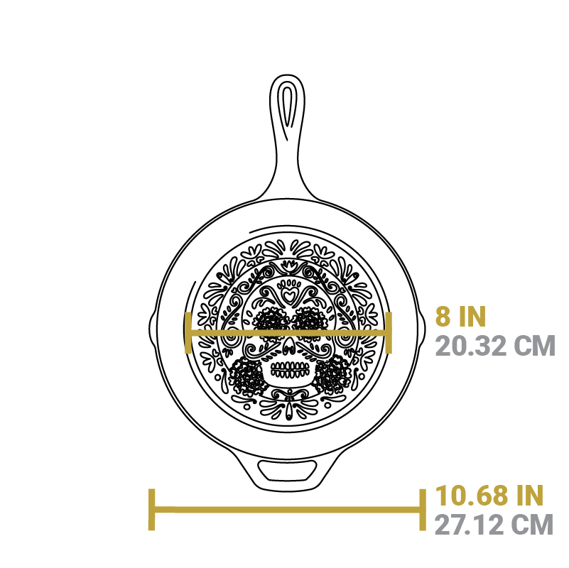 10.25 Inch Seasoned Cast Iron Sugar Skull Skillet